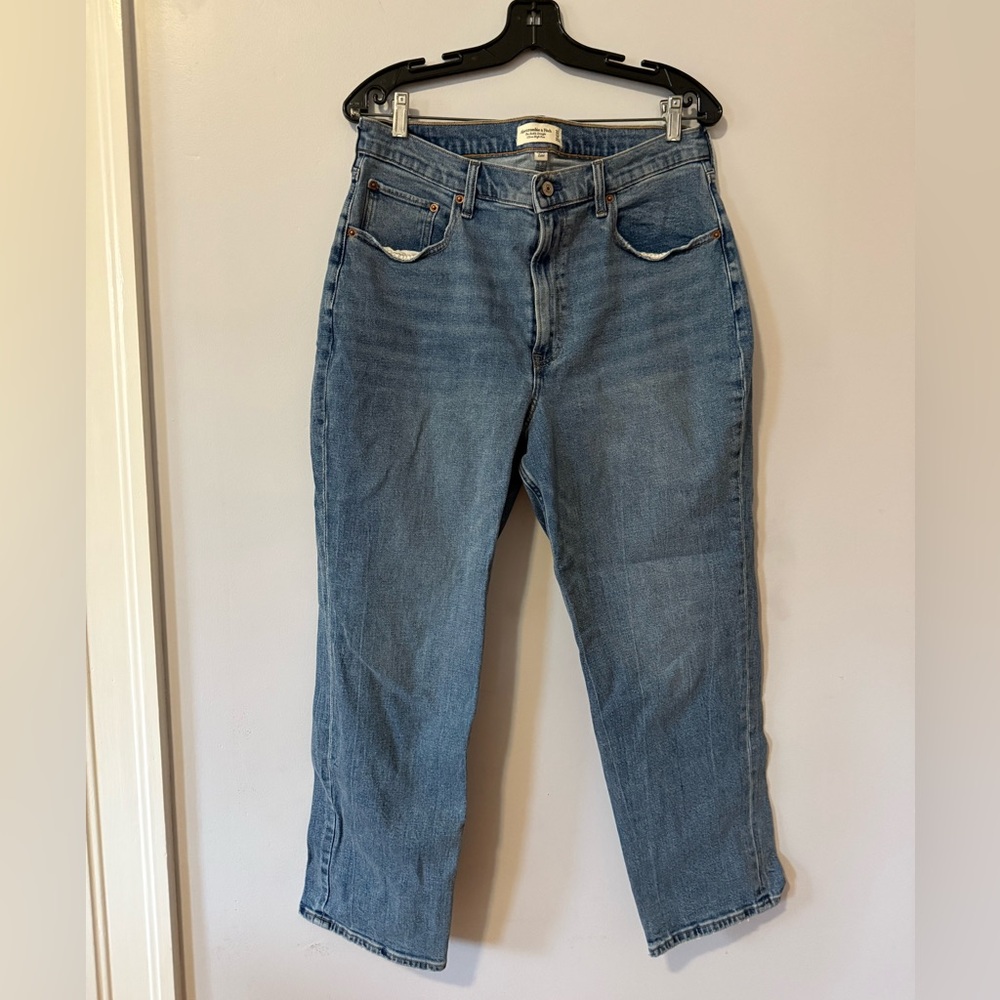 Abercrombie & Fitch Curve Love Ankle Straight Ultra High Rise Leg Blue Jeans
